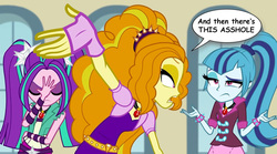 Size: 800x445 | Tagged: safe, edit, screencap, adagio dazzle, aria blaze, sonata dusk, equestria girls, g4, my little pony equestria girls: rainbow rocks, and then there's this asshole, facepalm, shrug, the dazzlings