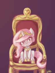 Size: 1440x1920 | Tagged: safe, artist:lumineko, princess celestia, pony, g4, 30 minute art challenge, blushing, cewestia, chair, creepy smile, cute, cutelestia, female, filly, grin, head tilt, looking at you, pixiv, sitting, smiling, solo, wide eyes