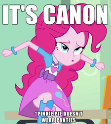 Size: 610x679 | Tagged: safe, edit, edited screencap, screencap, pinkie pie, equestria girls, g4, caption, female, image macro, schrödinger's pantsu, sideass, solo, text