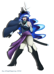 Size: 4267x5871 | Tagged: safe, artist:anightlypony, princess luna, human, g4, absurd resolution, female, humanized, solo, sword, weapon