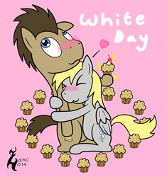 Size: 800x850 | Tagged: safe, artist:zanclife, derpy hooves, doctor whooves, time turner, pegasus, pony, g4, female, male, mare, muffin, ship:doctorderpy, shipping, straight, white day