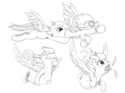 Size: 1280x948 | Tagged: safe, artist:php187, rainbow dash, soarin', pegasus, pony, g4, belly, blank flank, burp, burping feathers, burping up items, eaten alive, female, fetish, mare, monochrome, vore, wonderbolts uniform