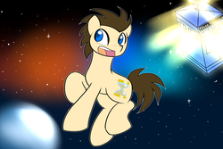 Size: 3000x2000 | Tagged: safe, artist:neonstreaksns, doctor whooves, time turner, earth pony, pony, g4, doctor who, floating, high res, male, solo, space, tardis, zero gravity