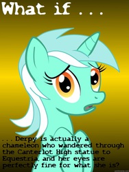 Size: 625x833 | Tagged: safe, derpy hooves, lyra heartstrings, chameleon, equestria girls, g4, conspiracy lyra, exploitable meme, eyes, meme, portal to equestria, statue