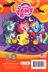 Size: 1200x1794 | Tagged: safe, pinkie pie, rainbow dash, rarity, bat, earth pony, pegasus, pony, undead, unicorn, vampire, g4, official, activity book, american flag, animal costume, barcode, beauty mark, bendon, bipedal, boo, book cover, broom, cape, cat costume, clothes, costume, cover, fangs, female, halloween, hasbro, hasbro logo, hat, hub logo, logo, mare, moon, pumpkin bucket, rearing, shoes, socks, stars, stock vector, striped socks, the hub, trick or treat, vampire costume, witch, witch costume, witch hat