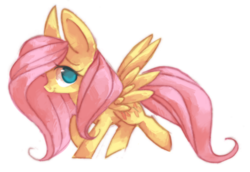 Size: 945x650 | Tagged: safe, artist:askpopcorn, fluttershy, g4, female, simple background, smiling, solo, walking