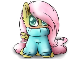 Size: 860x645 | Tagged: safe, artist:dewdrop-210, fluttershy, g4, chibi, clothes, cute, female, solo, sweatershy