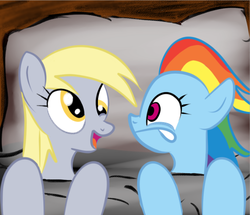 Size: 715x615 | Tagged: safe, artist:martybpix, derpy hooves, rainbow dash, pegasus, pony, g4, bed, female, mare