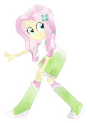 Size: 5000x6963 | Tagged: safe, artist:meteor-spark, fluttershy, equestria girls, g4, absurd resolution, boots, clothes, crystallized, female, flower, flower in hair, high heel boots, looking at you, simple background, skirt, socks, solo, sparkles, transparent background, vector