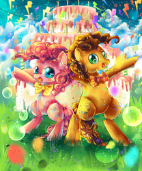 Size: 2500x3000 | Tagged: safe, artist:aquagalaxy, cheese sandwich, pinkie pie, g4, pinkie pride, balloon, cake, party