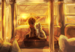 Size: 2000x1400 | Tagged: safe, artist:aquagalaxy, derpy hooves, doctor whooves, time turner, earth pony, pegasus, pony, g4, duo, female, male, mare, sitting, stallion, sunset, train