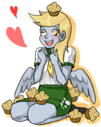 Size: 333x419 | Tagged: safe, artist:cofotory, derpy hooves, human, equestria girls, g4, :d, female, heart, muffin, pony coloring, simple background, solo, that pony sure does love muffins, transparent background, winged humanization