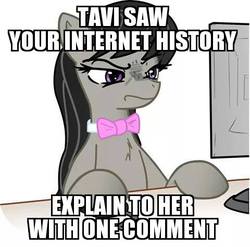 Size: 480x475 | Tagged: safe, artist:haetran, artist:reiduran, octavia melody, g4, angry, bronybait, comments, computer, female, frown, glare, image macro, meme, solo