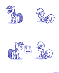 Size: 2910x3596 | Tagged: safe, artist:saturtron, rainbow dash, twilight sparkle, g4, book, high res, monochrome, sketch