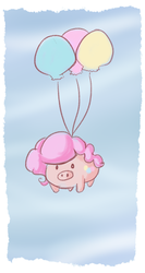 Size: 530x1000 | Tagged: safe, artist:friggingodess, pinkie pie, pig, g4, balloon, female, floating, piggie pie, pigified, solo, species swap, then watch her balloons lift her up to the sky