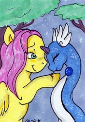 Size: 365x518 | Tagged: safe, artist:twinklestahh, fluttershy, dragonair, g4, pokémon