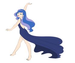 Size: 5798x4889 | Tagged: safe, artist:carnifex, princess luna, human, g4, absurd resolution, back, barefoot, bedroom eyes, clothes, commission, dress, feet, female, humanized, lipstick, looking at you, looking back, open-back dress, simple background, smiling, solo, transparent background