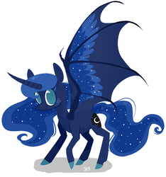 Size: 1024x1094 | Tagged: safe, artist:jellybeanbullet, princess luna, g4, bat wings, female, looking at you, moonbat, no pupils, simple background, smiling, solo, spread wings, white background