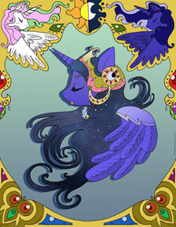 Size: 1024x1322 | Tagged: safe, artist:witchbehindthebush, princess celestia, princess luna, g4, headdress, wings