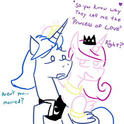 Size: 800x800 | Tagged: safe, artist:jargon scott, princess cadance, princess luna, alicorn, pony, g4, all the mares tease artemis, female, half r63 shipping, heart, implied incest, lundance, male, prince artemis, princess cadance is always horny, rule 63, shipping, straight