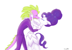 Size: 2143x1490 | Tagged: safe, artist:vautaryt, rarity, spike, anthro, g4, clothes, dress, female, male, marriage, ship:sparity, shipping, straight, wedding, wedding dress