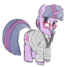 Size: 548x499 | Tagged: safe, artist:tanmansmantan, twilight sparkle, ambiguous race, pony, g4, clothes, female, glasses, outfit, simple background, sketch, solo, white background