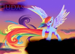 Size: 1008x720 | Tagged: safe, artist:sage-of-winds, rainbow dash, pegasus, pony, g4, censorship, cloud, cutie mark, female, hair over one eye, long hair, long tail, looking at you, mare, multicolored hair, on a cloud, piracy, rainbow hair, raised hoof, smiling, smiling at you, smirk, solo, spread wings, standing, standing on a cloud, stars, tail, wings