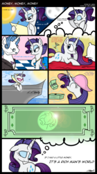 Size: 4481x8001 | Tagged: safe, artist:claritea, fancypants, rarity, g4, abba, absurd resolution, alternate hairstyle, boat, comic, money, money money money, ponytail, song reference