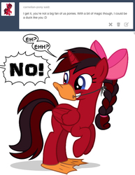 Size: 530x688 | Tagged: safe, artist:greyofpta, alicorn, duck, pony, clothes, costume, duck bill, inflatabelle, tumblr