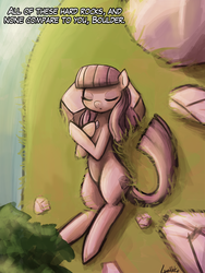 Size: 720x960 | Tagged: safe, artist:lumineko, boulder (g4), maud pie, g4, dialogue, eyes closed, rock, wrong cutie mark