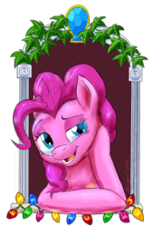Size: 736x1088 | Tagged: safe, artist:snapai, pinkie pie, g4, female, ivy (plant), lights, simple background, solo, transparent background, window