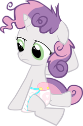 Size: 929x1413 | Tagged: safe, artist:mlpcutepic, sweetie belle, g4, diaper, female, messy mane, non-baby in diaper, sitting, solo