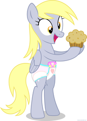 Size: 1413x1954 | Tagged: safe, artist:mlpcutepic, derpy hooves, pegasus, pony, g4, diaper, female, mare, muffin, non-baby in diaper, solo