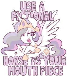 Size: 660x745 | Tagged: safe, artist:nekozneko, edit, princess celestia, g4, female, mouthpiece, parody