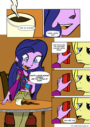 Size: 960x1356 | Tagged: safe, artist:woodcase, amira, oc, oc:sun trotter, saddle arabian, equestria girls, g4, barista amira, coffee, comic