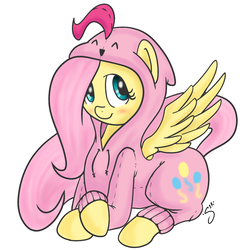 Size: 1198x1214 | Tagged: safe, artist:silver1kunai, fluttershy, g4, clothes, female, implied pinkie pie, pajamas, solo