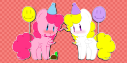 Size: 4000x2000 | Tagged: safe, artist:butterscothfever223, pinkie pie, surprise, turtle, g4, balloon, chibi, female, hat, party hat, solo