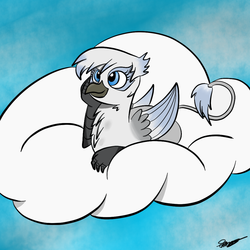 Size: 1024x1024 | Tagged: safe, artist:megajack, griffon, cloud, lying down, lying on a cloud, on a cloud, solo