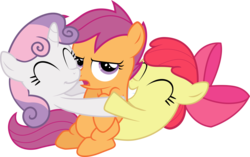 Size: 5000x3146 | Tagged: safe, artist:ex-machinart, apple bloom, scootaloo, sweetie belle, earth pony, pegasus, pony, unicorn, g4, cutie mark crusaders, high res, hug, simple background, transparent background, trio, vector