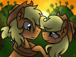 Size: 2400x1800 | Tagged: safe, artist:monnarcha, applejack, earth pony, pony, g4, applejack (male), blushing, duo, female, heart eyes, male, rule 63, self ponidox, selfcest, ship:applejacks, straight, wingding eyes