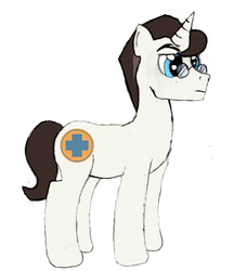 Size: 624x721 | Tagged: safe, artist:mediponee, backstory, bio, glasses, mane co mercenaries, medic, medic (tf2), solo, team fortress 2