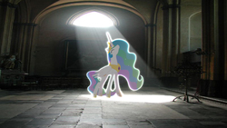 Size: 1920x1080 | Tagged: safe, artist:mr-kennedy92, artist:theshadowstone, princess celestia, g4, beautiful, church, glowing, irl, lighting, painting, photo, ponies in real life, solo, vector