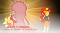 Size: 1920x1080 | Tagged: safe, artist:millennial dan, artist:pinkiespartygirl, artist:theshadowstone, edit, sunset shimmer, equestria girls, g4, my little pony equestria girls: rainbow rocks, cutie mark, eyes closed, female, glowing, outline, ponied up, pose, solo, vector, wallpaper, wallpaper edit, zoom layer