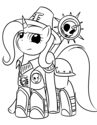 Size: 700x900 | Tagged: safe, artist:kloudmutt, trixie, pony, unicorn, g4, clothes, crossover, female, hat, inquisition, inquisitor, mare, monochrome, solo, uniform, warhammer (game), warhammer 40k