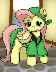 Size: 700x900 | Tagged: safe, artist:kloudmutt, fluttershy, g4, clothes, female, musical instrument, solo, tambourine