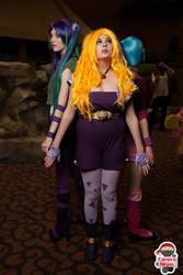 Size: 683x1024 | Tagged: safe, artist:kyuu-vixen-cosplay, artist:lochlan o'neil, artist:pyrotempertantrum, adagio dazzle, aria blaze, sonata dusk, human, equestria girls, g4, cosplay, irl, irl human, photo, the dazzlings