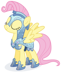 Size: 644x760 | Tagged: safe, artist:shizow, fluttershy, pegasus, pony, g4, armor, crystal guard armor, eyes closed, female, proud, simple background, solo, spread wings, standing, transparent background, vector