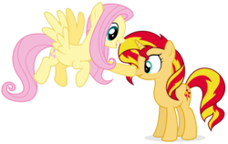 Size: 823x519 | Tagged: safe, artist:shizow, fluttershy, sunset shimmer, pegasus, pony, unicorn, g4, boop, duo, female, mare, simple background, transparent background, vector