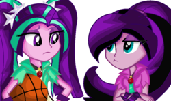 Size: 1008x596 | Tagged: safe, artist:xxsactaviaxx, aria blaze, oc, oc:serenade, equestria girls, g4, basketball, duo, mother and daughter, offspring, parent:aria blaze