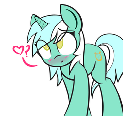 Size: 633x600 | Tagged: safe, artist:manicpanda, edit, lyra heartstrings, pony, unicorn, g4, blushing, colored pupils, cute, female, heart, looking at you, lyrabetes, simple background, smiling, solo, white background